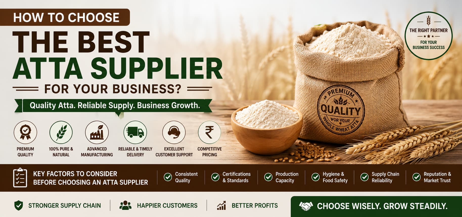 Best atta supplier for your business guide showcasing premium wheat flour, quality atta manufacturing, reliable wholesale supplier, food safety, and consistent supply